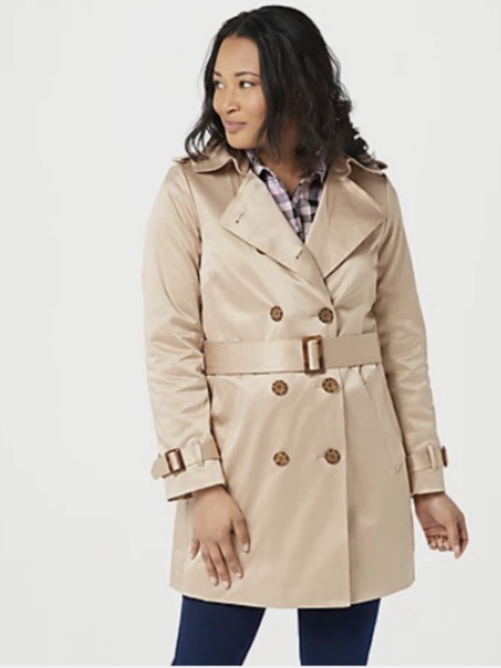 Joan Rivers Classic Trench Coat Khaki w/Leopard Lining - Small